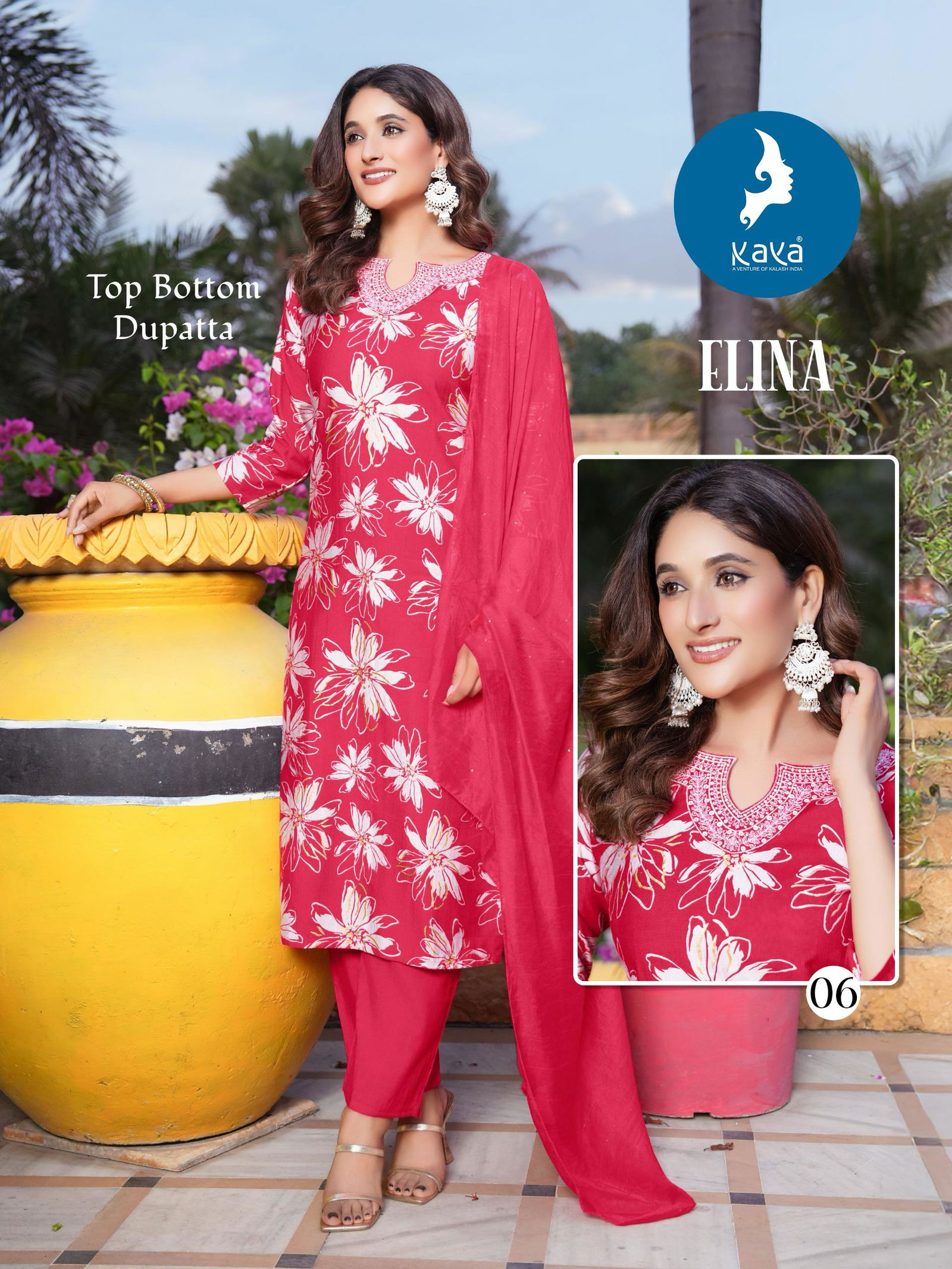Elina By Kaya Veritcal Printed Kurti With Bottom Dupatta Wholesalers In Delhi